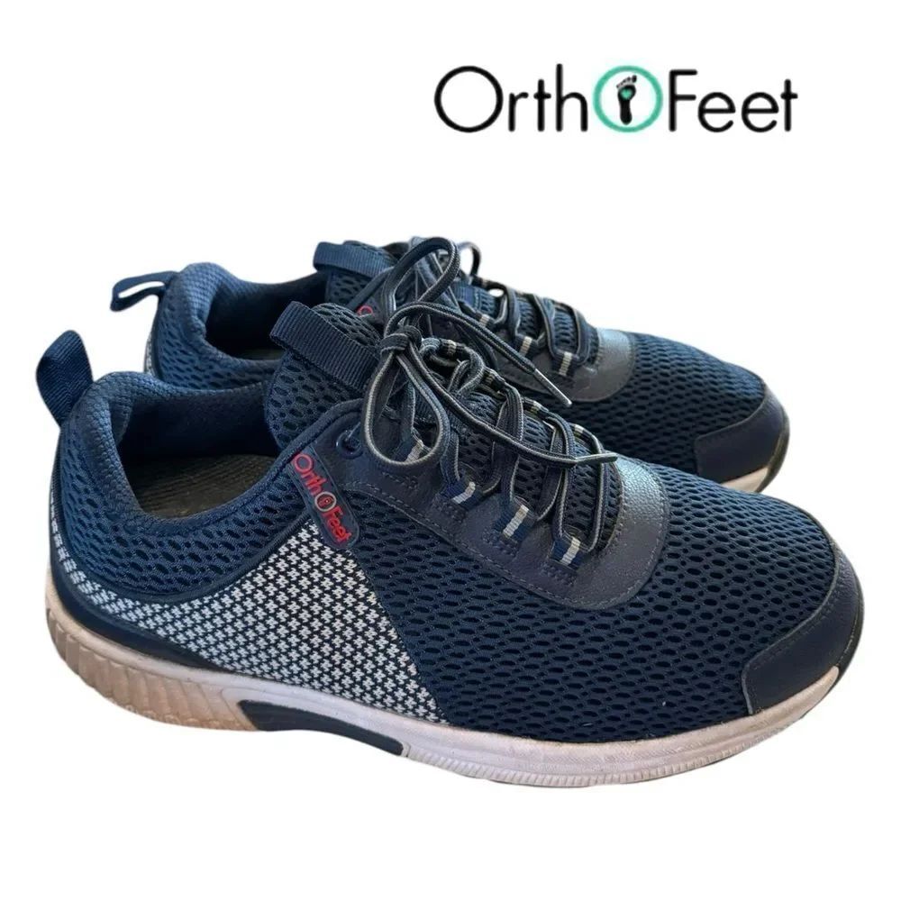 OrthoFeet Men's Edgewater Navy Tennis Shoes Sneakers 8.5 2E